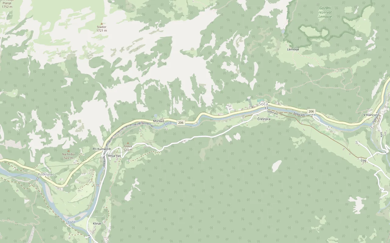 Zemljevid doline Soče z oznako na Soča 18